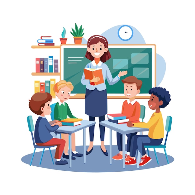 A Teacher Teaching in the classroom vector illustration