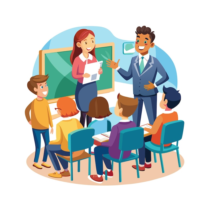 Vector a teacher teaching in the classroom vector illustration