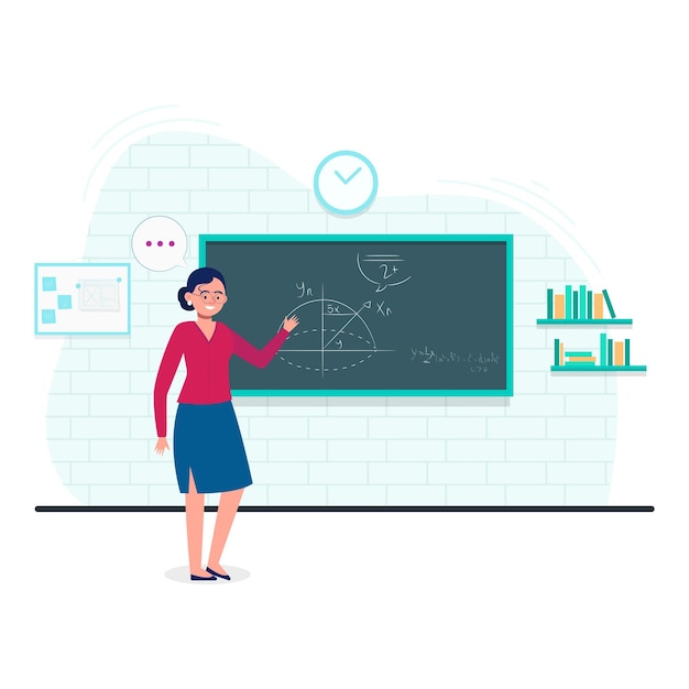 Vector a teacher teaching mathematics on the board illustration