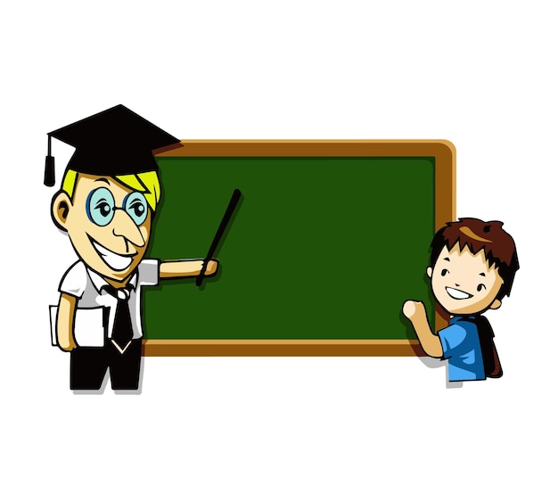 Teacher teaching students and blackboard