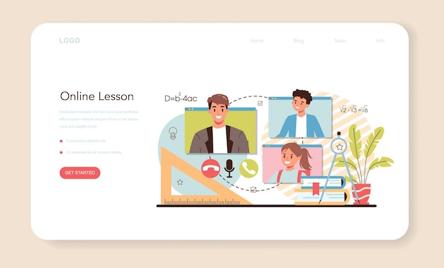 Banner web dell'insegnante o professore di landing page che tiene una lezione in classe