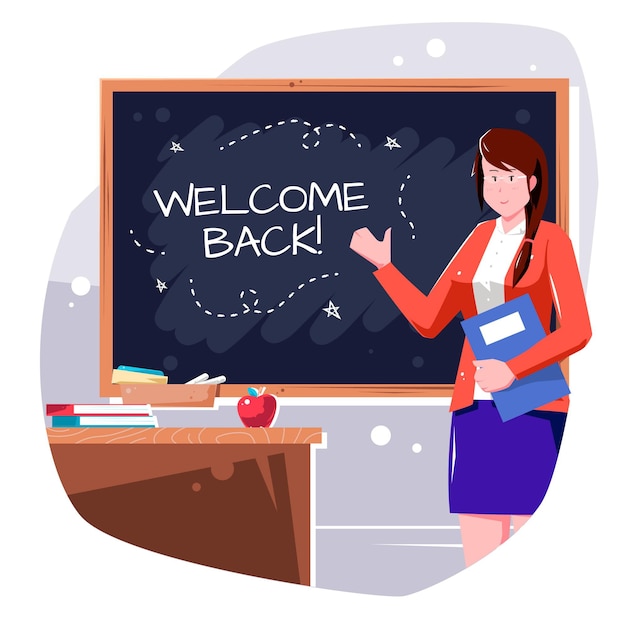 Vector teacher welcomes back to school