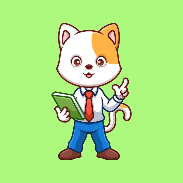 Vector teacher white cat cute cartoon