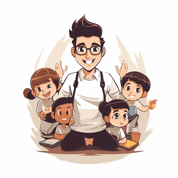 Vector teacher with children vector illustration of a teacher with children