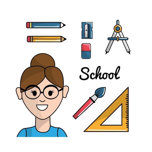 Teacher with school tools to learnd