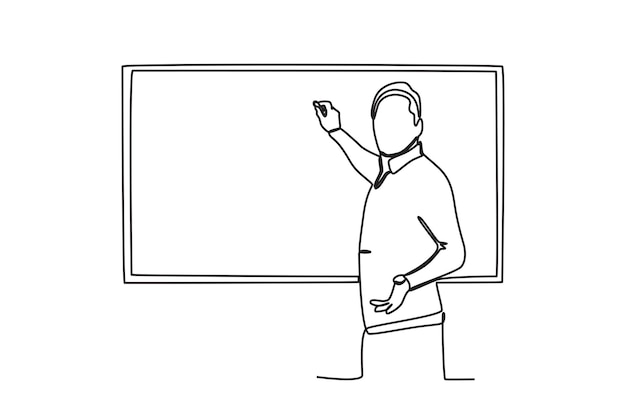 A teacher writes on a chalkboard World teacher day oneline drawing