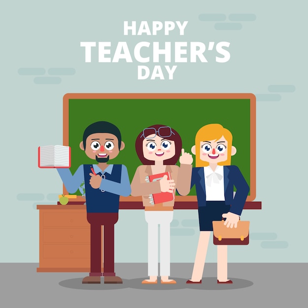 벡터 교사는 교실에서 행복한 tearchers의 날을 축하합니다