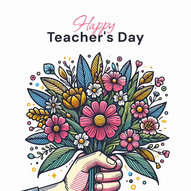 Vector teachers day banner design and a bouquet of flowers