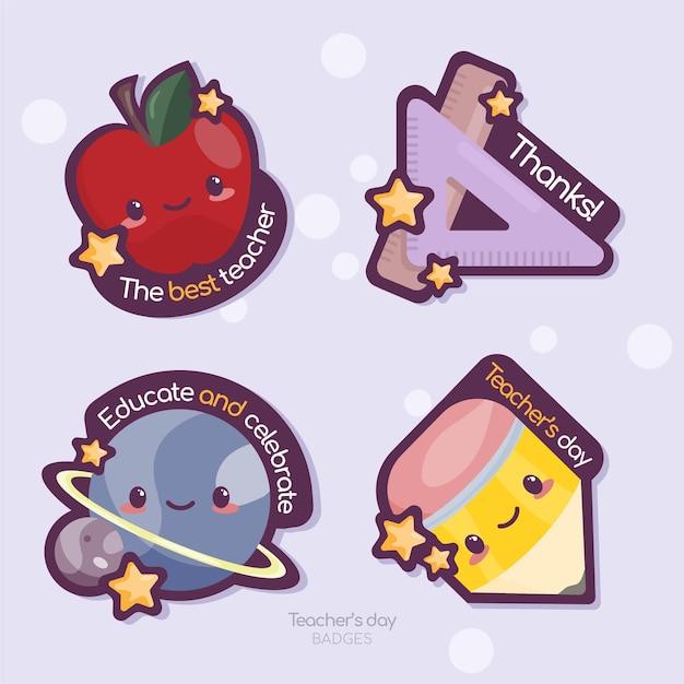 Vector teachers day cartoon badges stickers serie