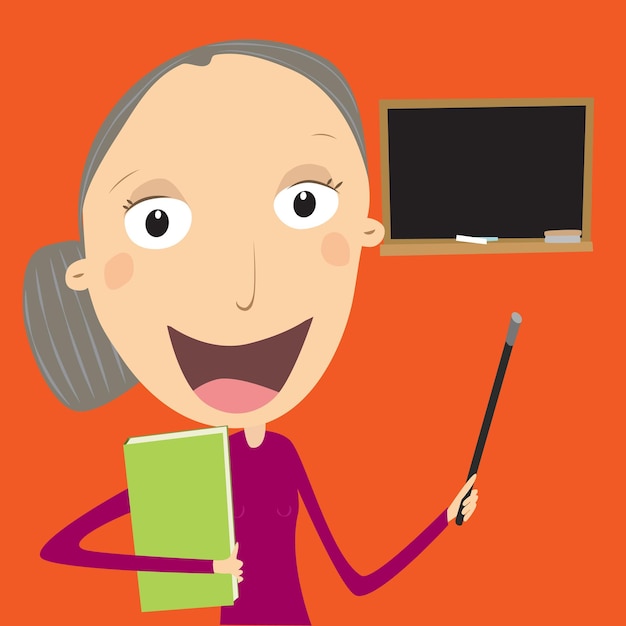 Teachers day concept teacher with book and chalkboard senior woman vector illustration