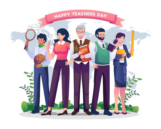 Учителя разных предметов со всего мира празднуют день учителя иллюстрации