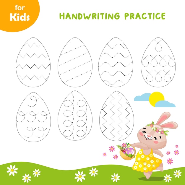 Vector teaching children writing a simulator easter series with cute bunny