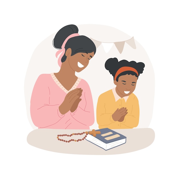 Vector teaching kids to pray isolated cartoon vector illustration