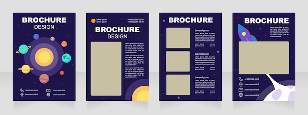 Teaching kindergarteners about planets blank brochure design. Template set with copy space for text. Premade corporate reports collection. Editable 4 paper pages. Arial Black, Regular fonts used