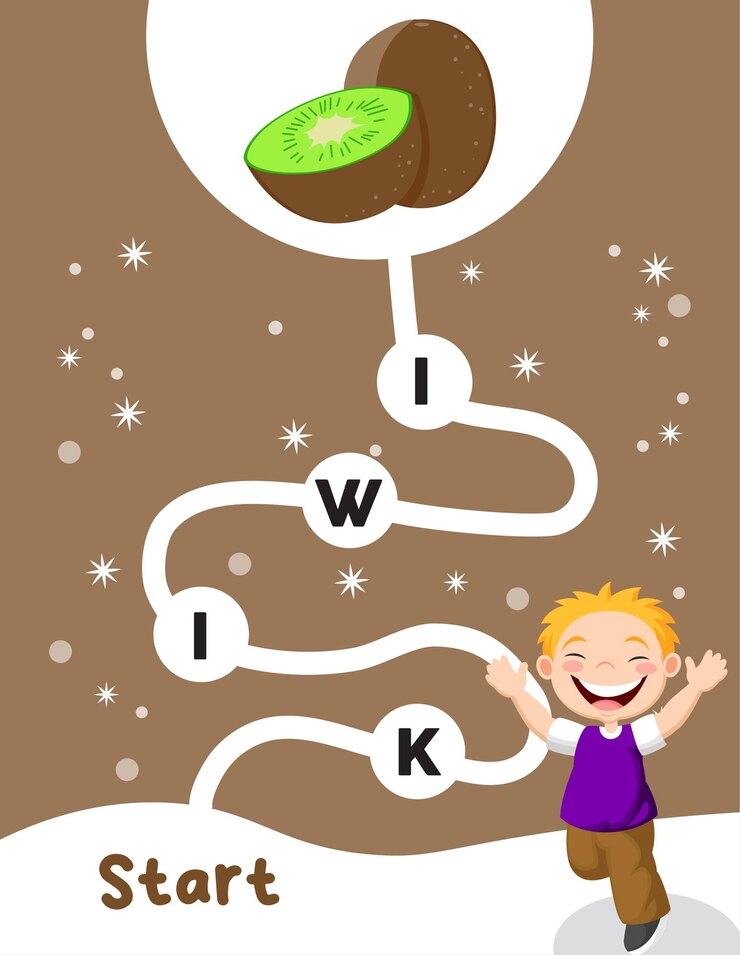 वेक्टर teaching material alphabet order of fruits kiwi