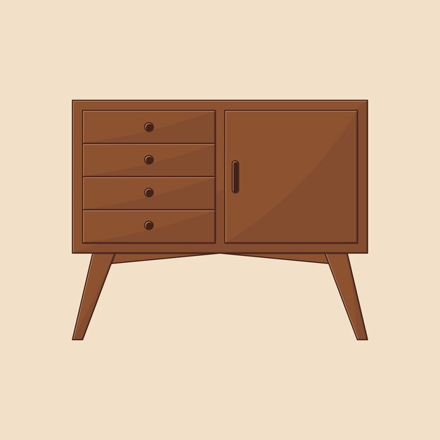 Teak wood tv table vector illustration