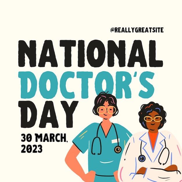 teal and black illustrative national doctoraposs day instagram post illustrasi