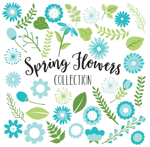 Vector teal flowers for spring baby shower