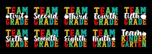 Vettore team 1st grade back to school t shirt design bundle citazioni sul ritorno a scuola