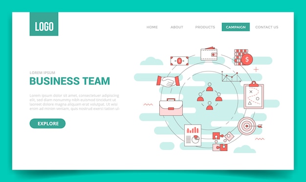 Team bedrijfsconcept met cirkel pictogram voor website sjabloon