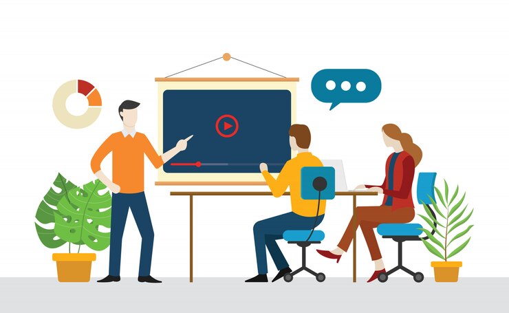 Team bespreken samen videomarketing