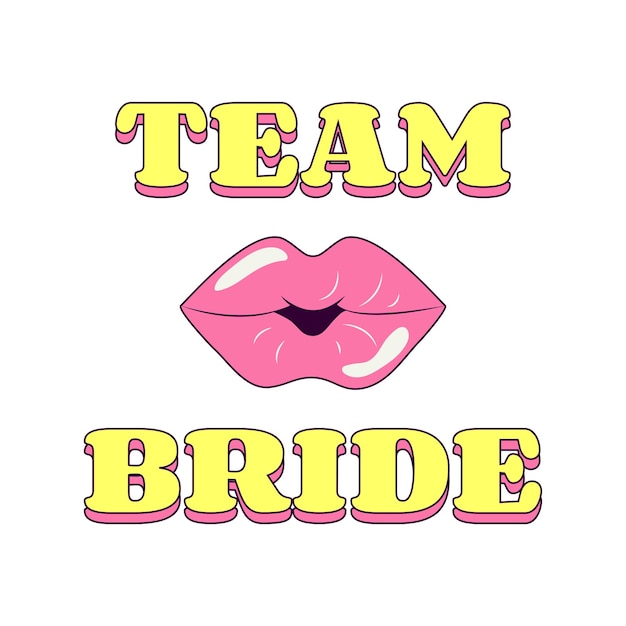 Вектор Временная наклейка или значок team bride witch lips bachelorette party