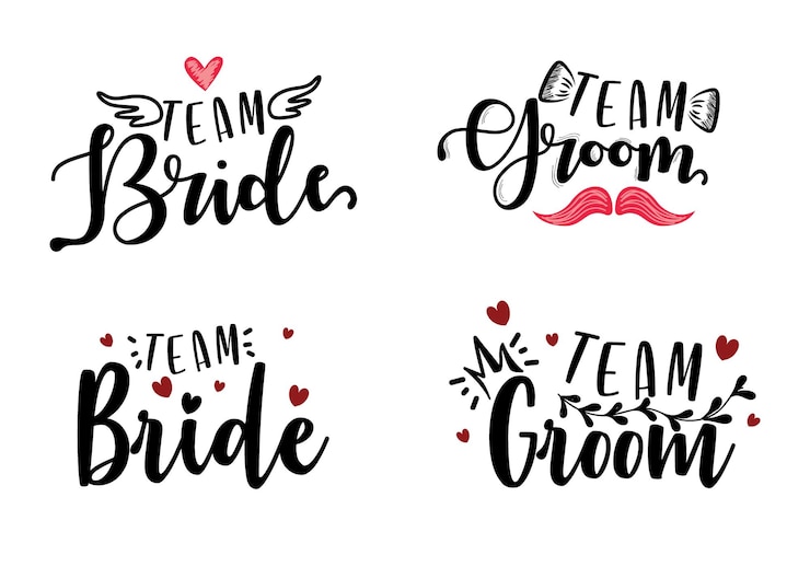 Team bruid en team bruidegom vector partij belettering om af te drukken