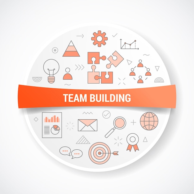 Team building business concept with icon concept with round or circle shape illustration