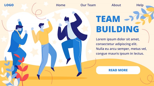 Vector team building horizontal banner. office event.