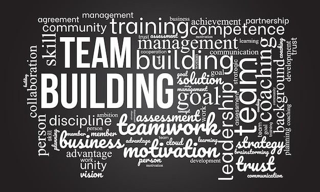 Team building word cloud template business concept vector background