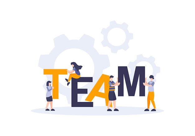 Vector team business flat design illustration with people and typography for web and landing page element