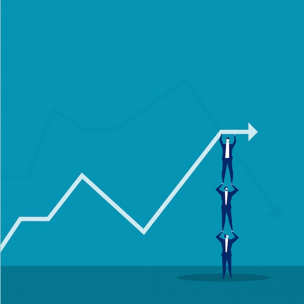 Team businessman holds up graph growth concept vector.