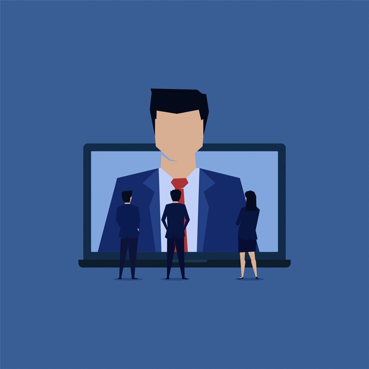 ビジネスマンのチームはオンラインで新入社員を参照してください。