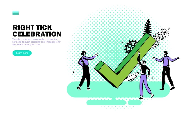 Vector team celebrating around right tick vector
