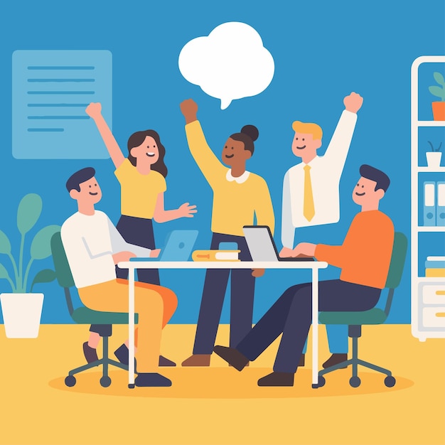 team celebrating success in the office