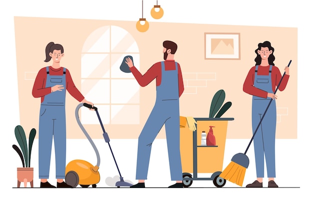 Team of cleaners vector concept