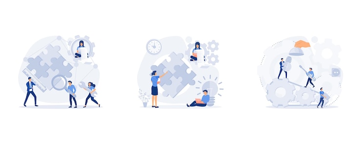 Vector team or colleagues work together on creative project teamwork office computer icon