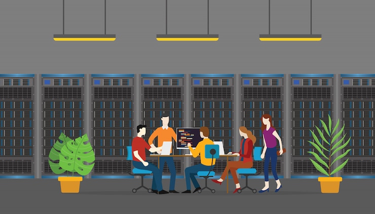 Vector team database server people monitoring and maintenance
