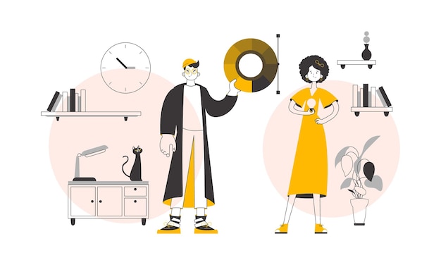 Team of graphic designers Linear style Vector