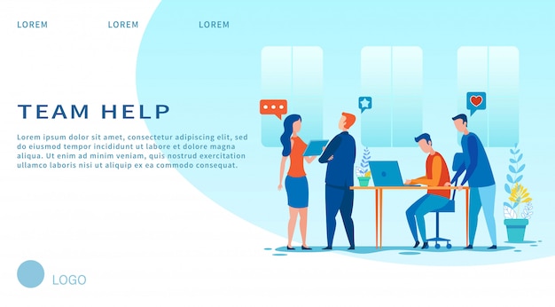 Team help landing page layout dei cartoni animati