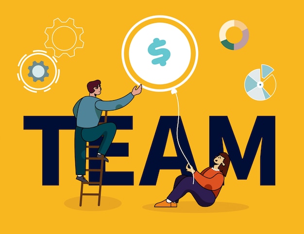 Team Lettering Banner with Collaborating People