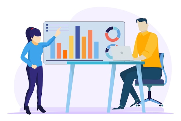 Team making report of business graph and statistics Vector Illustration