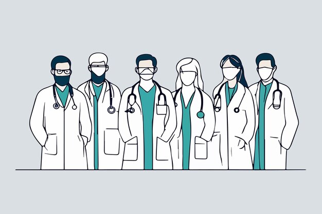 Team of medical professionals sketch vector illustration