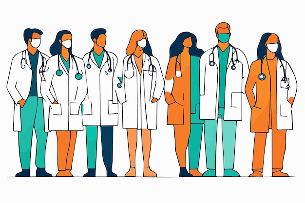 Team of medical professionals sketch vector illustration