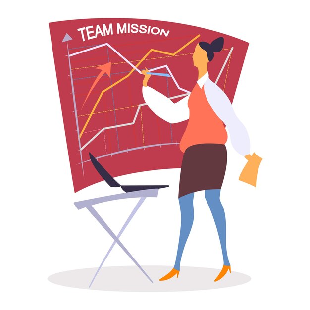 Vector team mission woman drawing chart on board vector