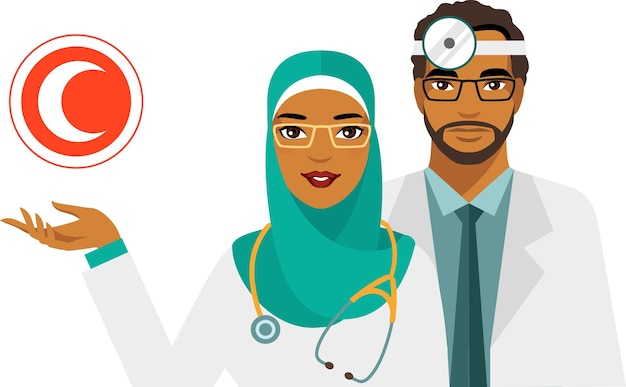 Vector team of muslim arab doctors man and woman