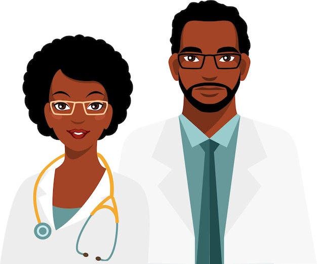 Team paar zwarte afro-amerikaanse artsen man en vrouw