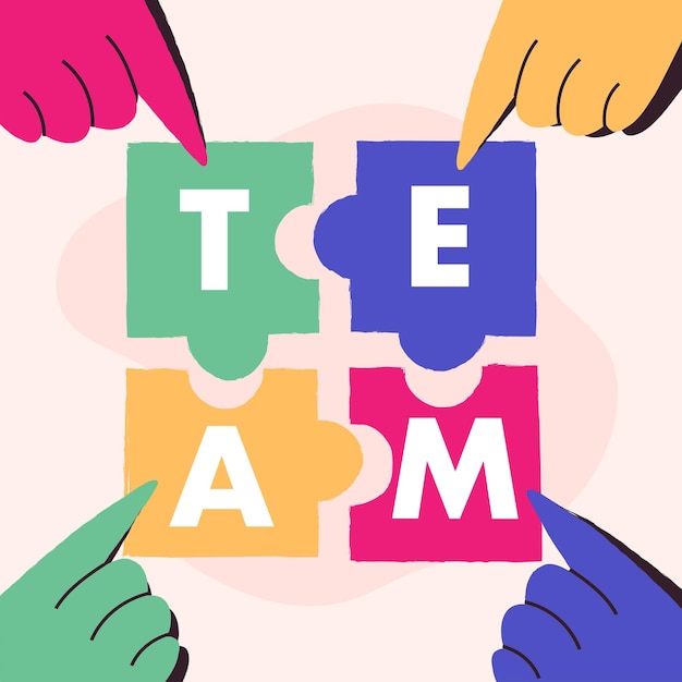 Иллюстрация концепции сборки головоломки TEAM