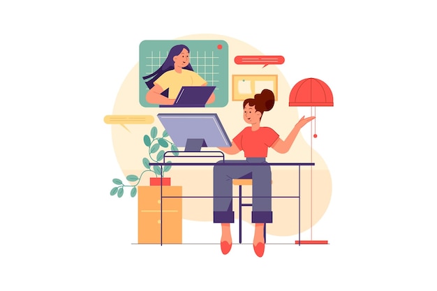 Vector team remote work from home vector illustration