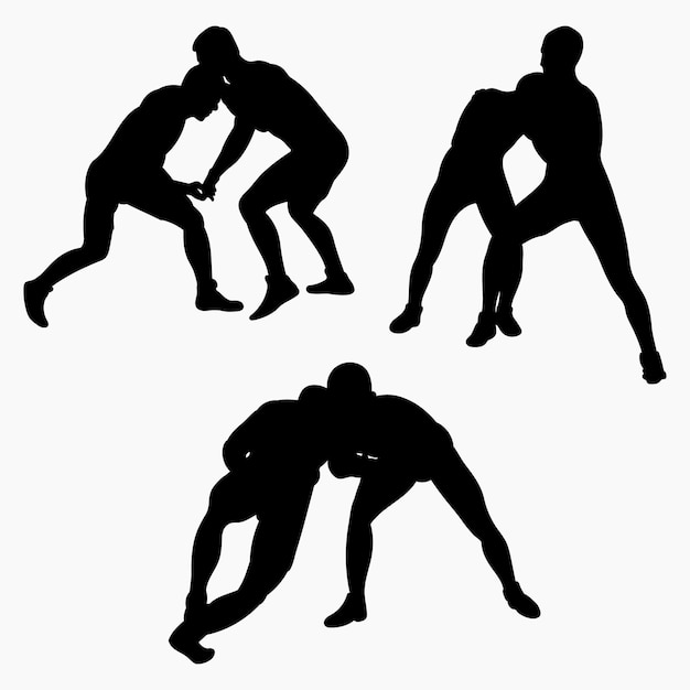 Team silhouettes athletes wrestlers in wrestling duel fight Greco Roman wrestling Martial art